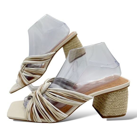 Andre Assous Cream/Tan Kelsie Twist Mule Slide Jute Chunky Heel Sandal (Women) 9 - Picture 1 of 15